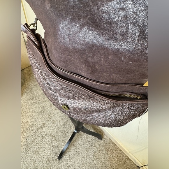 Langellotti Textured Brown Leather Crossbody Bag Snake-Reptile Pattern - Picture 6 of 16